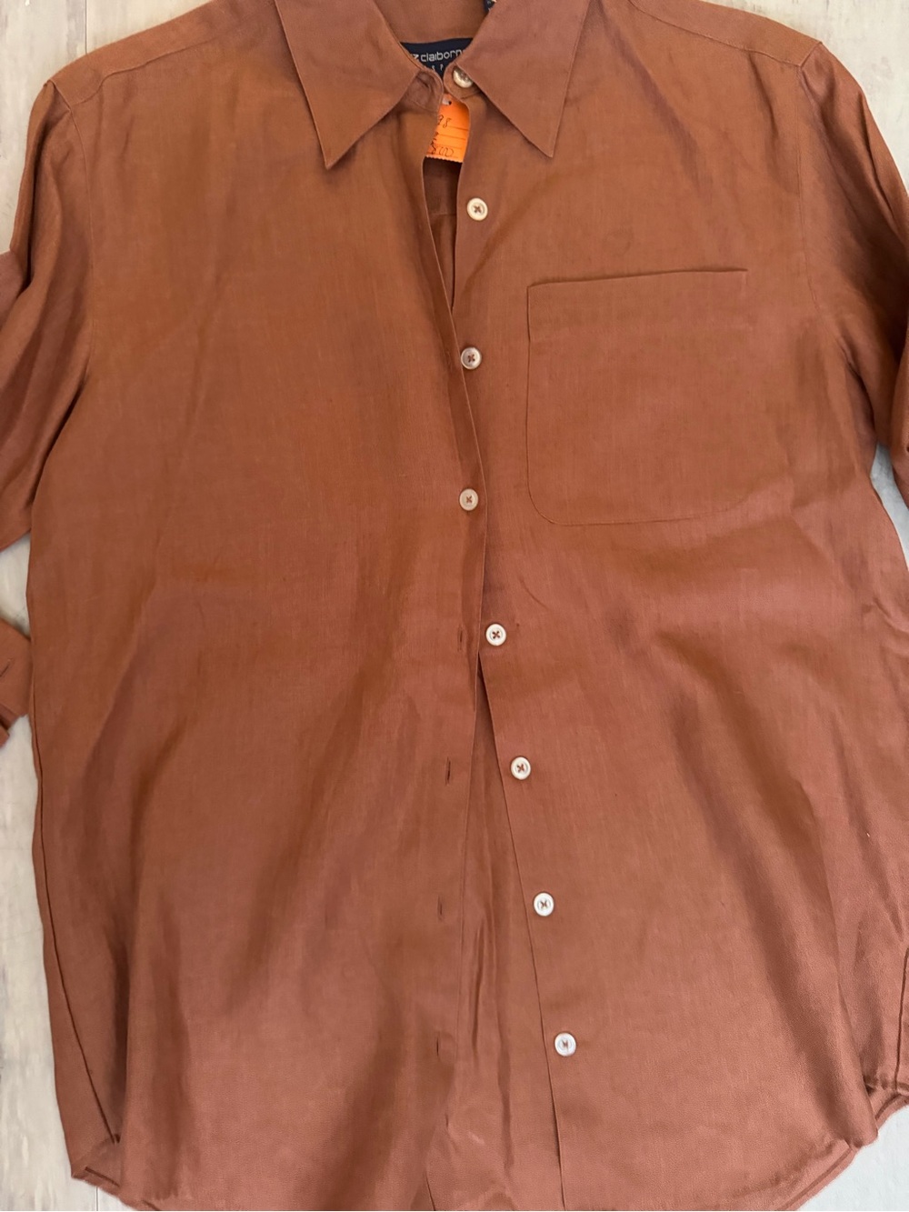 Women’s Rust Brown Button-Up Shirt - Classic Long Sleeve 100% linen - Picture 2 of 6